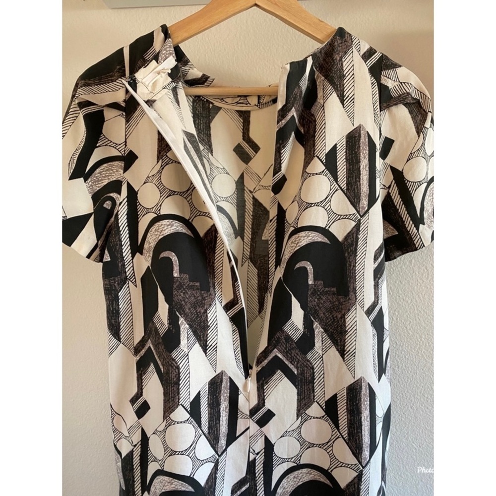 ELIOT Black Cream Vintage Short Sleeve Abstract Geometric Mini Dress Size 2 - Picture 9 of 10